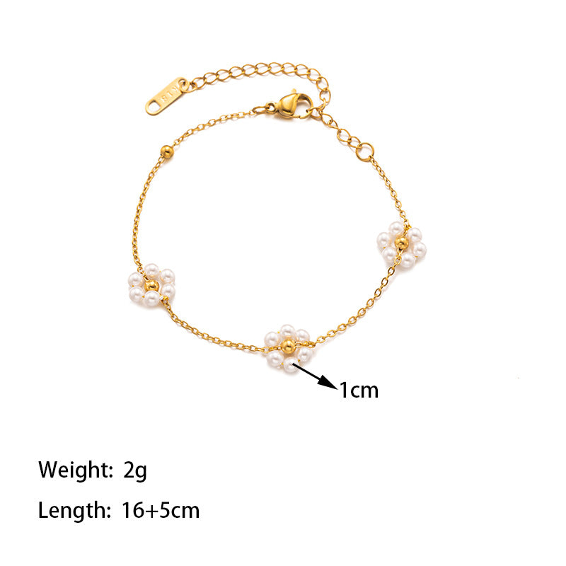 Wholesale Small Fragrance Style Flower Pearl Titanium Steel Necklace Bracelet Set ACC-NE-Tais002