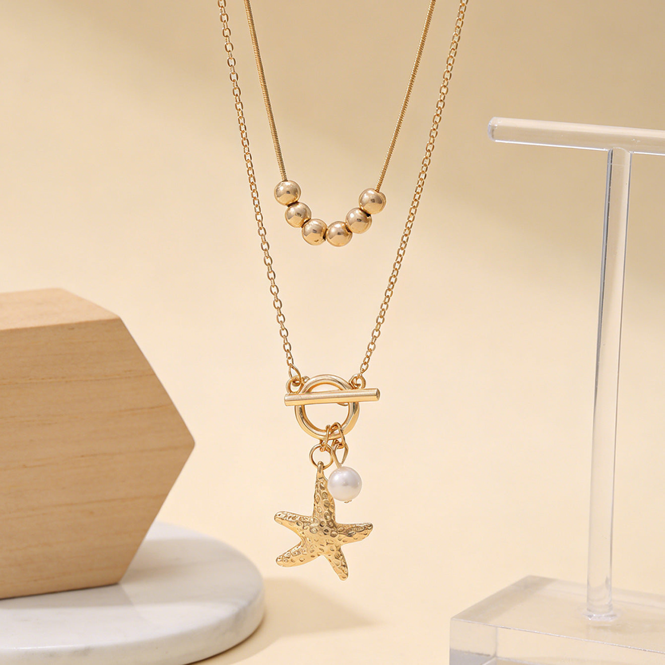 Wholesale Electroplated Iron Shell Starfish Pendant Necklace Ocean Themed Casual Chain Women S Fashion Accessory