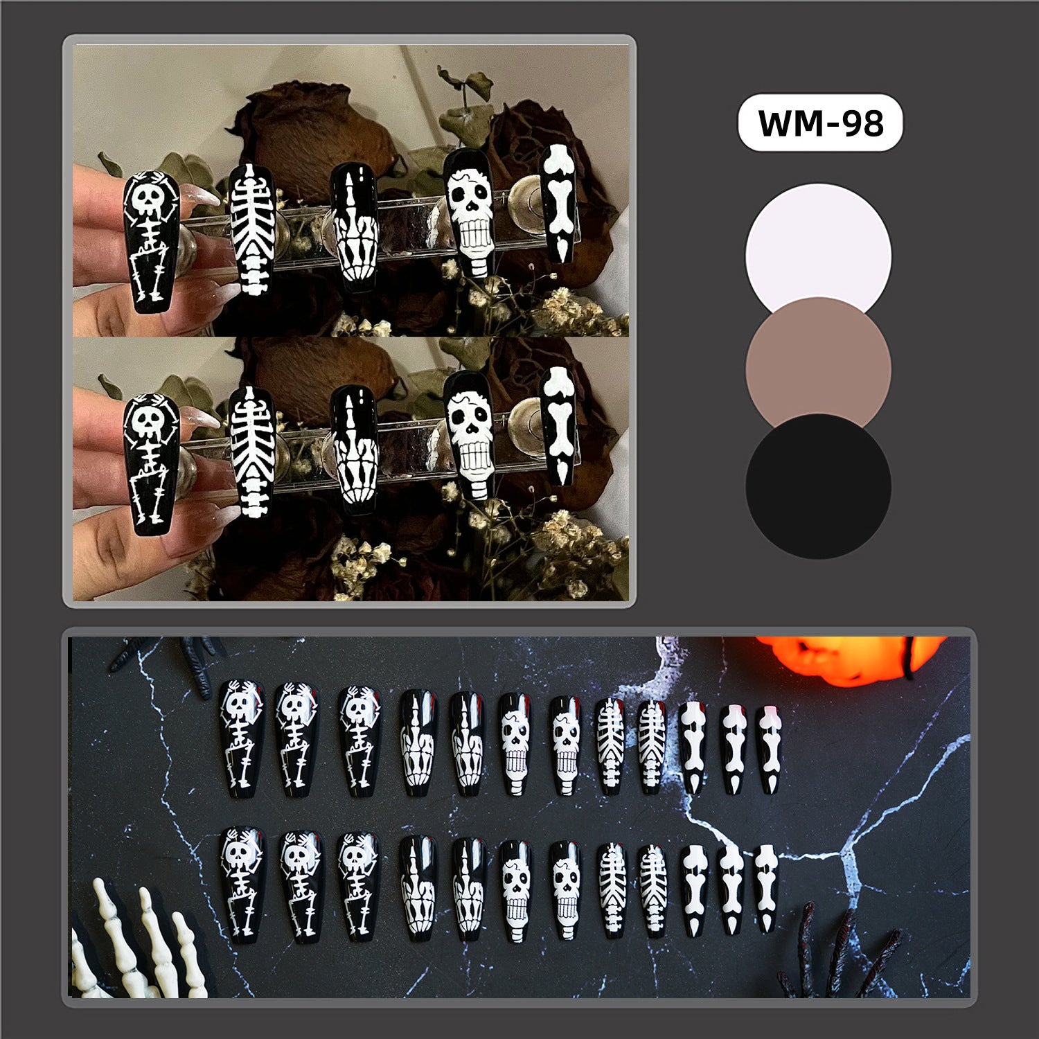 Wholesale 24 Pieces/ box  Skull Nails Kits Nail Stickers