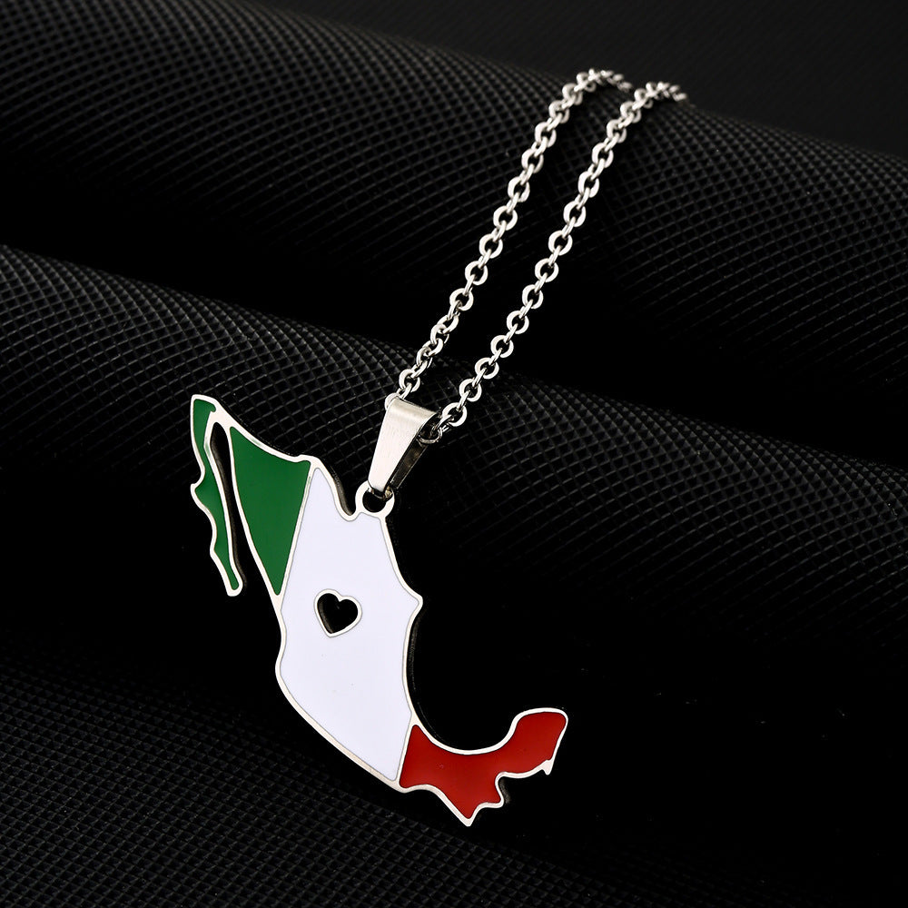 Wholesale  Stainless Steel Mexico Map and Flag Necklace