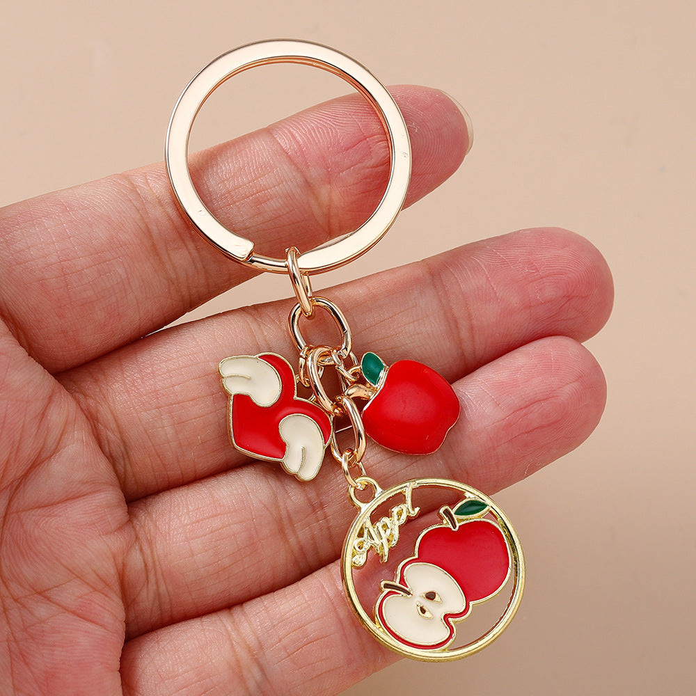 Wholesale  Fashion Simulation Watermelon Orange Key Ring Love Strawberry Apple Key Chain Fruit Bag Pendant
