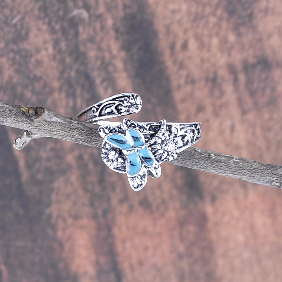 Wholesale Antique Silver Dragonfly Ring Adjustable Zinc Alloy Unisex Fashion Jewelry Accessory
