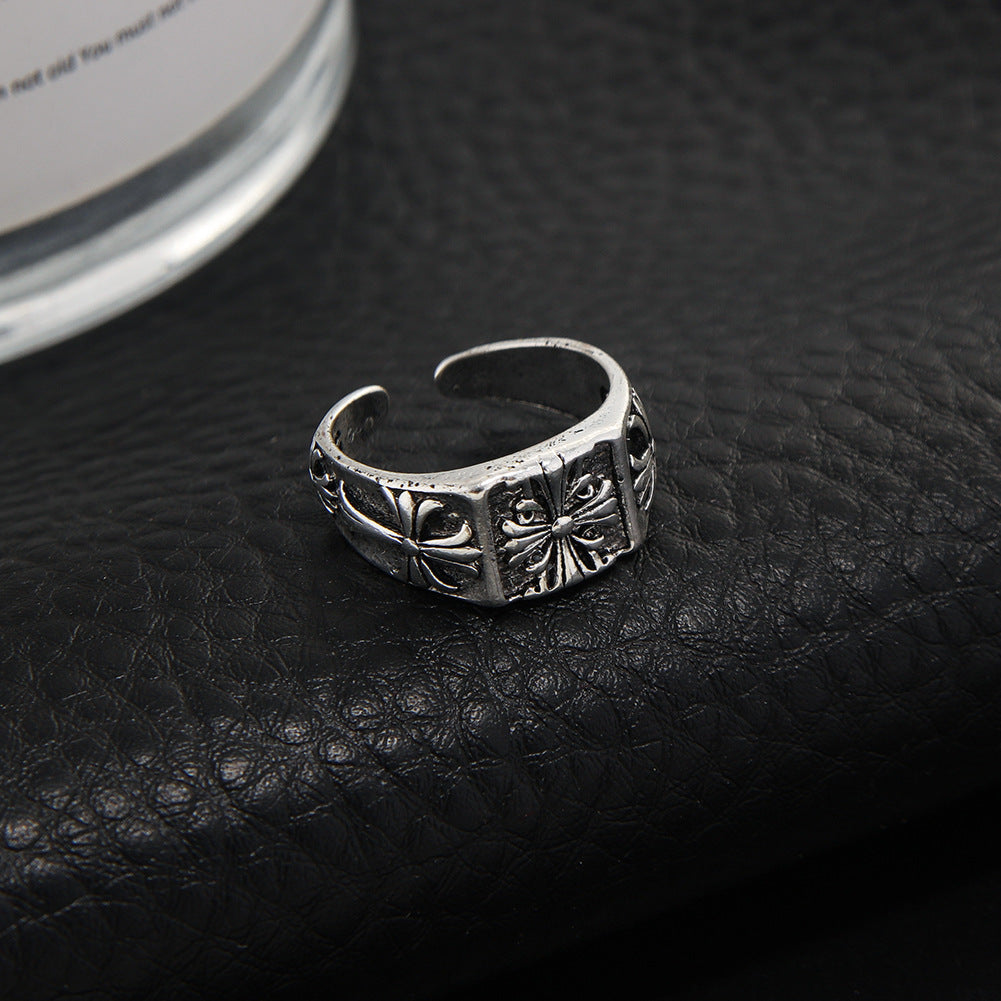 Wholesale Retro Cross Design Men' s Adjustable Ring Antique Silver Alloy Jewelry Accessory