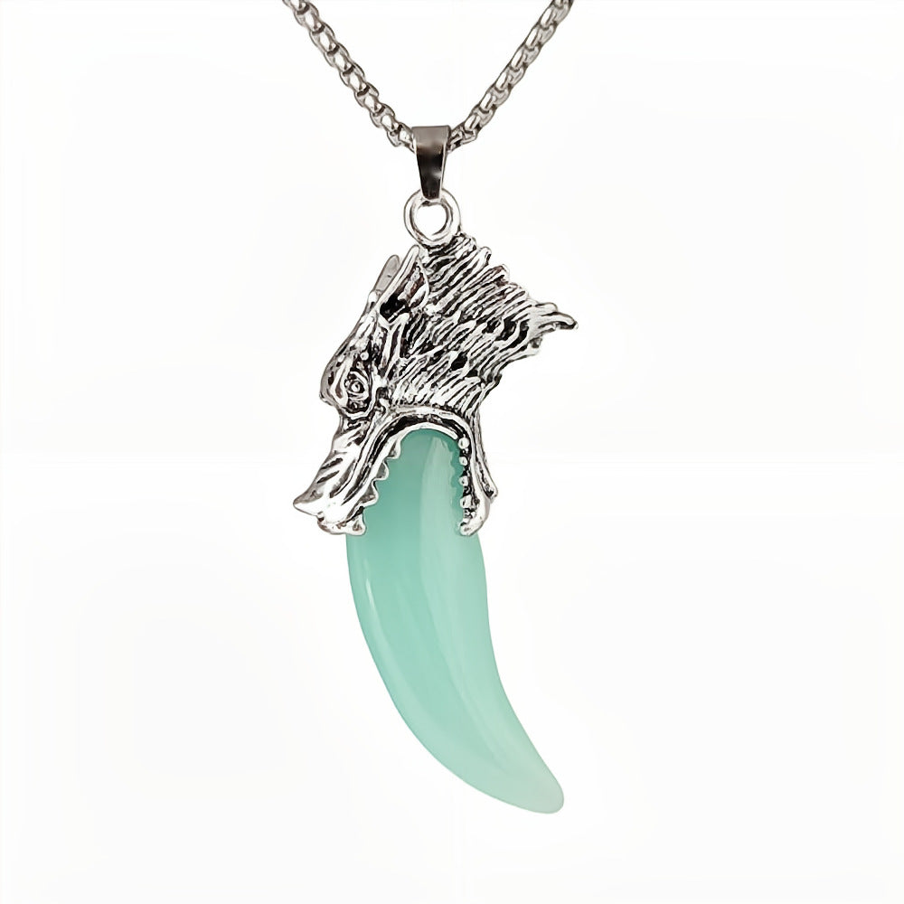 Wholesale Luminous large wolf tooth vintage inlaid wolf head men' s pendant