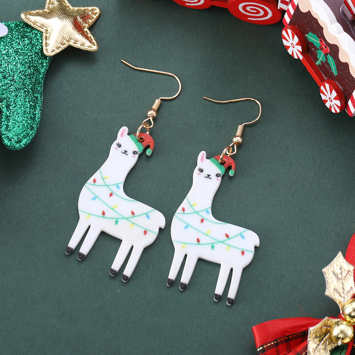 Wholesale Christmas Hat Lantern Alpaca Pendant Earrings