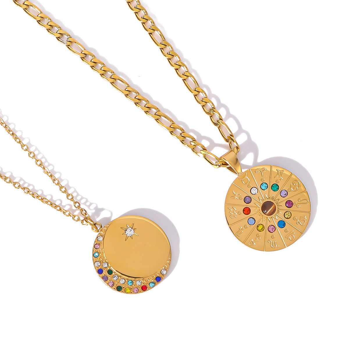 COLOCON DEL CONDURADO DEL VERDADORO Doce Constellation Redonde Retro colgante de acero inoxidable Collar de lujo de oro de 18 quilates