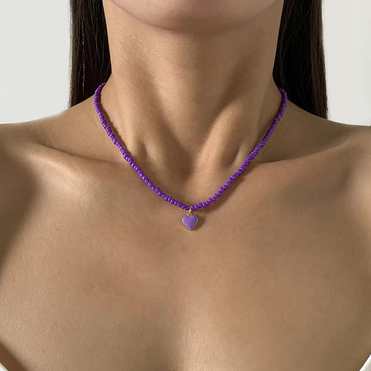 Wholesale Bohemian Clavicle Handmade Bead Heart Necklace