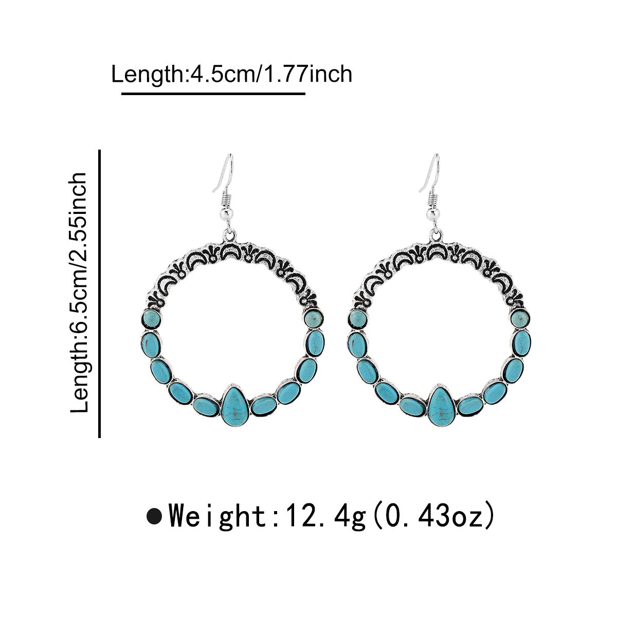 Wholesale Retro Bohemian Geometric Inlay Turquoise Pendant Ethnic Style All-match Earrings