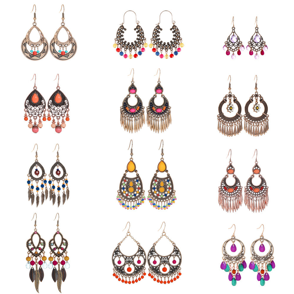 Wholesale Ethnic Style Colorful Tassel Earrings Zinc Alloy Fashion Accessory