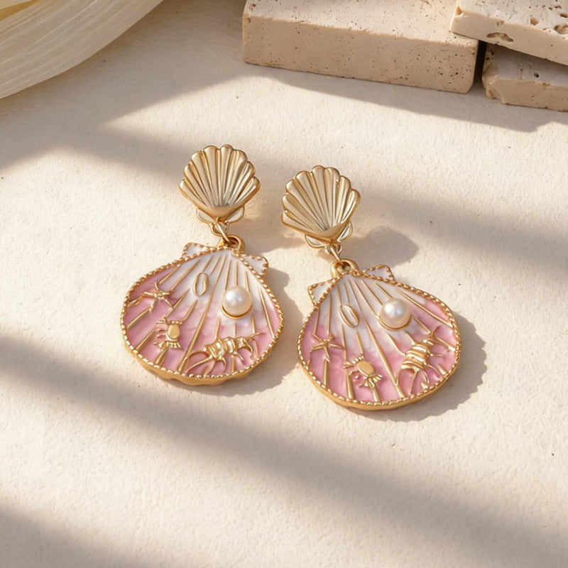 Wholesale Ocean-Inspired Textured Gold Conch and Starfish Stud Earrings
