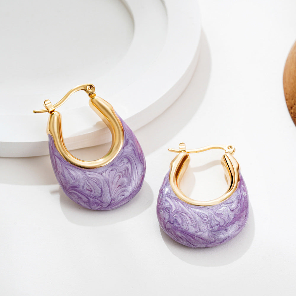 Wholesale  Stainless Steel Oil Drop Color Enamel U-shaped Earrings