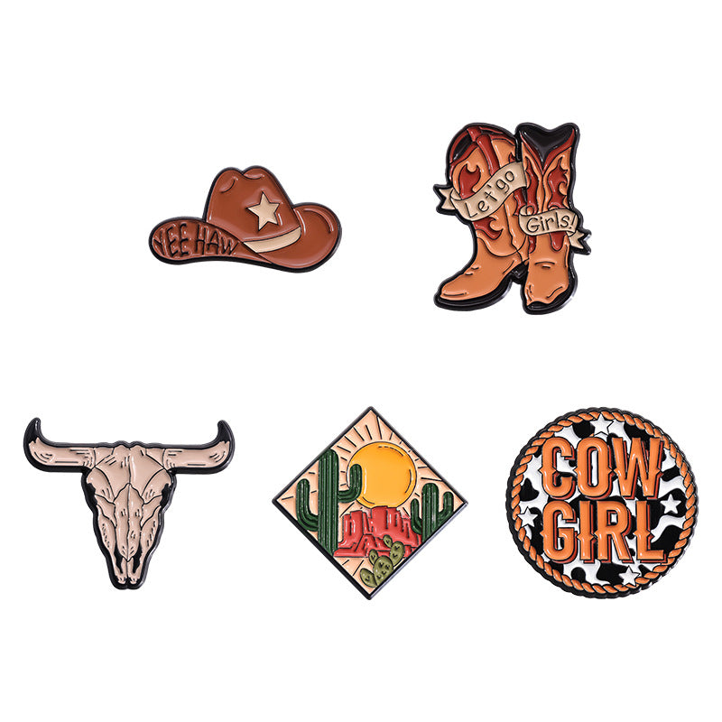 Wholesale Brown Series Cowboy Hat Brooch Cute Metal Badge ACC-BCH-QiHe007