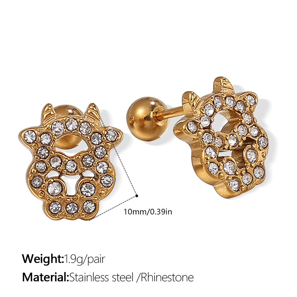 Wholesale Stainless Steel Electroplated Bear Ear Studs with Micro Zircon,  Everyday Fashion Accessory