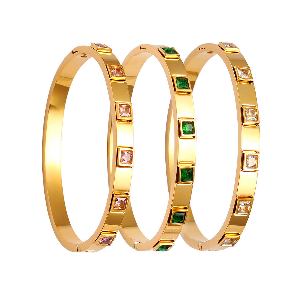 Wholesale Stainless Steel 18K Gold Color Zircon Buckle Light Luxury Bracelet ACC-BT-MeiSD003