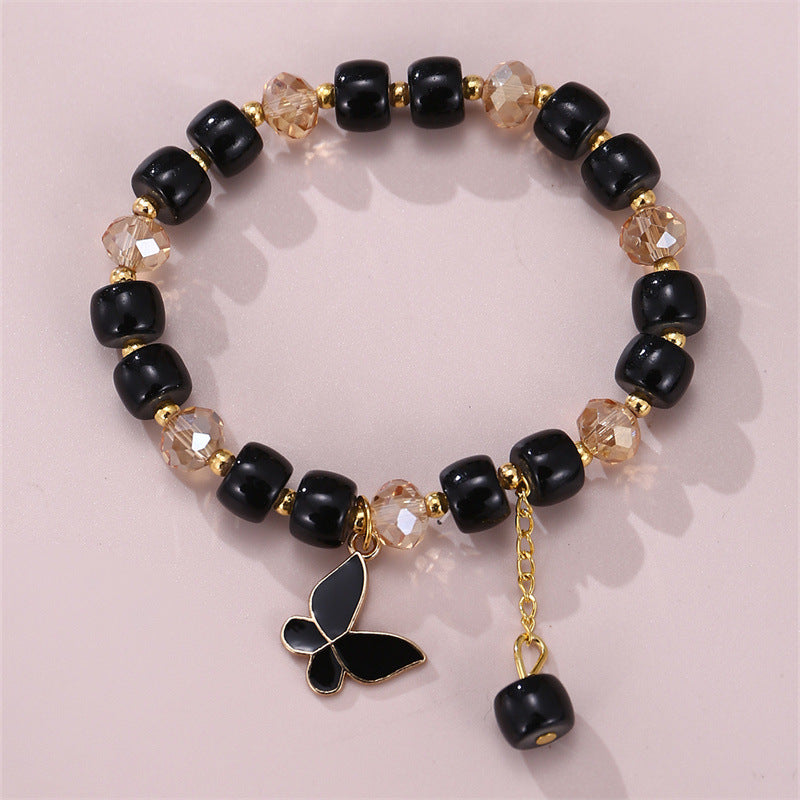 Wholesale  butterfly pendant crystal beaded multicolor bracelet