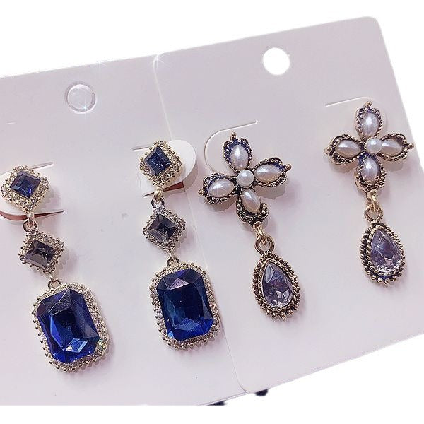 Wholesale Random color 10pcs Retro Ethnic Style Exaggerated Electroplated Gemstone Earrings ACC-ES-Pabo001