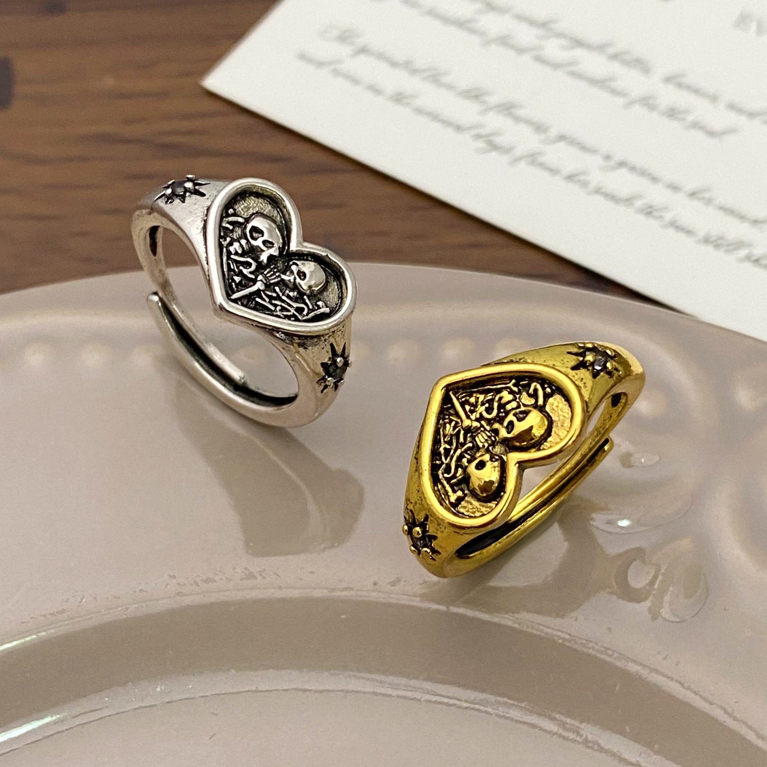 Wholesale Gothic Skull Heart Couple Ring Adjustable  Fashion Accessory Gift