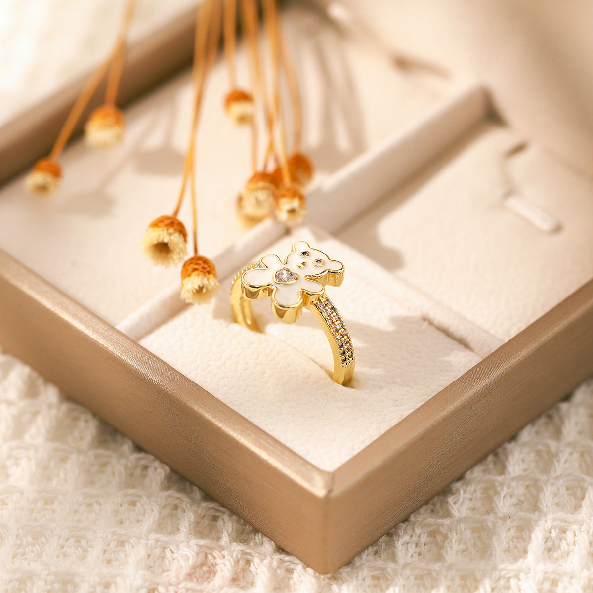 Wholesale Cute Colorful Oil Drip Bear Open Ring Copper Micro Inlaid Zircon Adjustable Rings ACC-RS-MeiWeite001