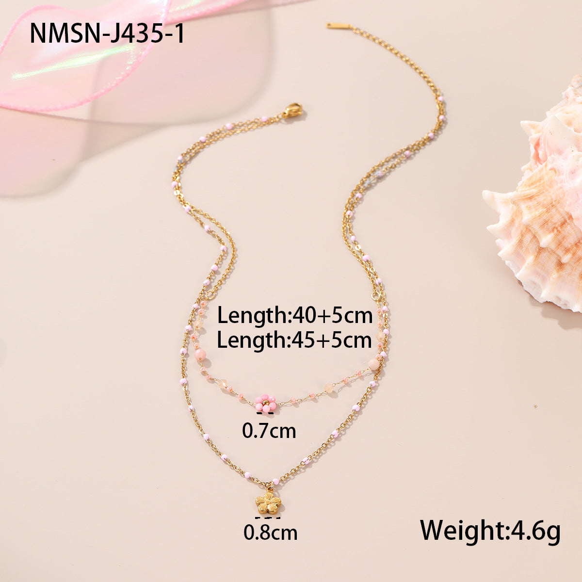 Wholesale Beaded Flower Stacked Stainless Steel Necklace