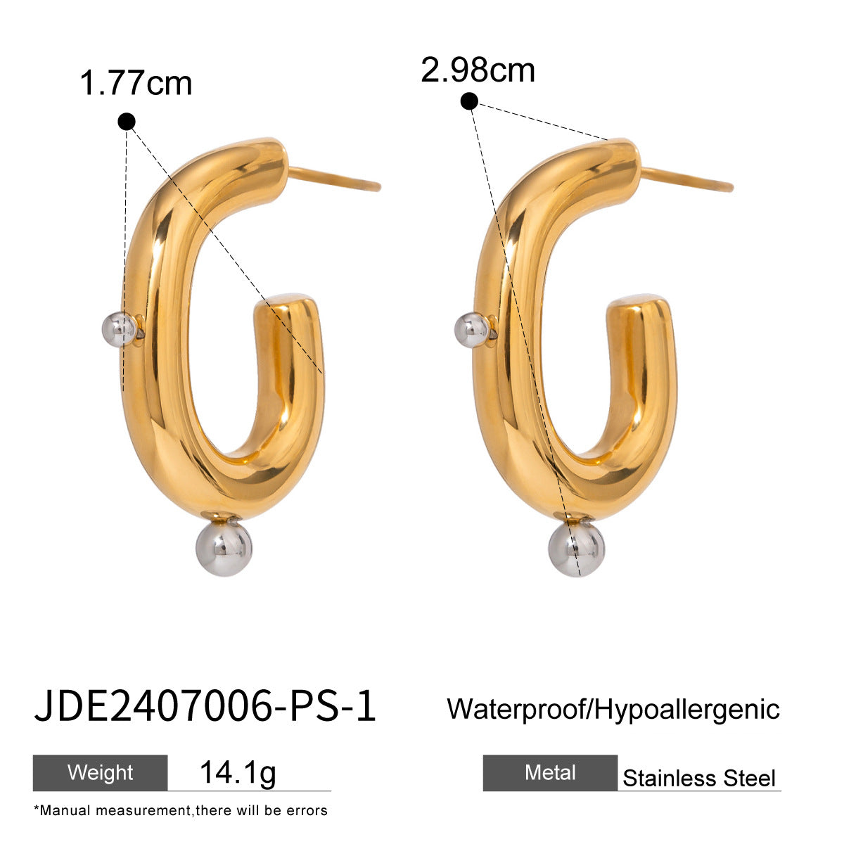 Wholesale  light luxury  all-match 18k gold stainless steel color matching C- shaped earrings