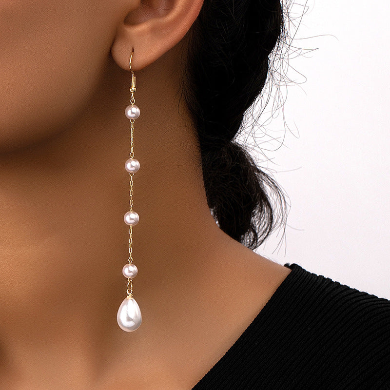 Wholesale Stylish Long Pearl Tassel Earrings Korean Retro Fairy Style For Women Party Wear Fashion Accessory Boutique Resale