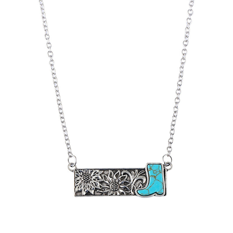 Wholesale Vintage Square Turquoise Boot Necklace
