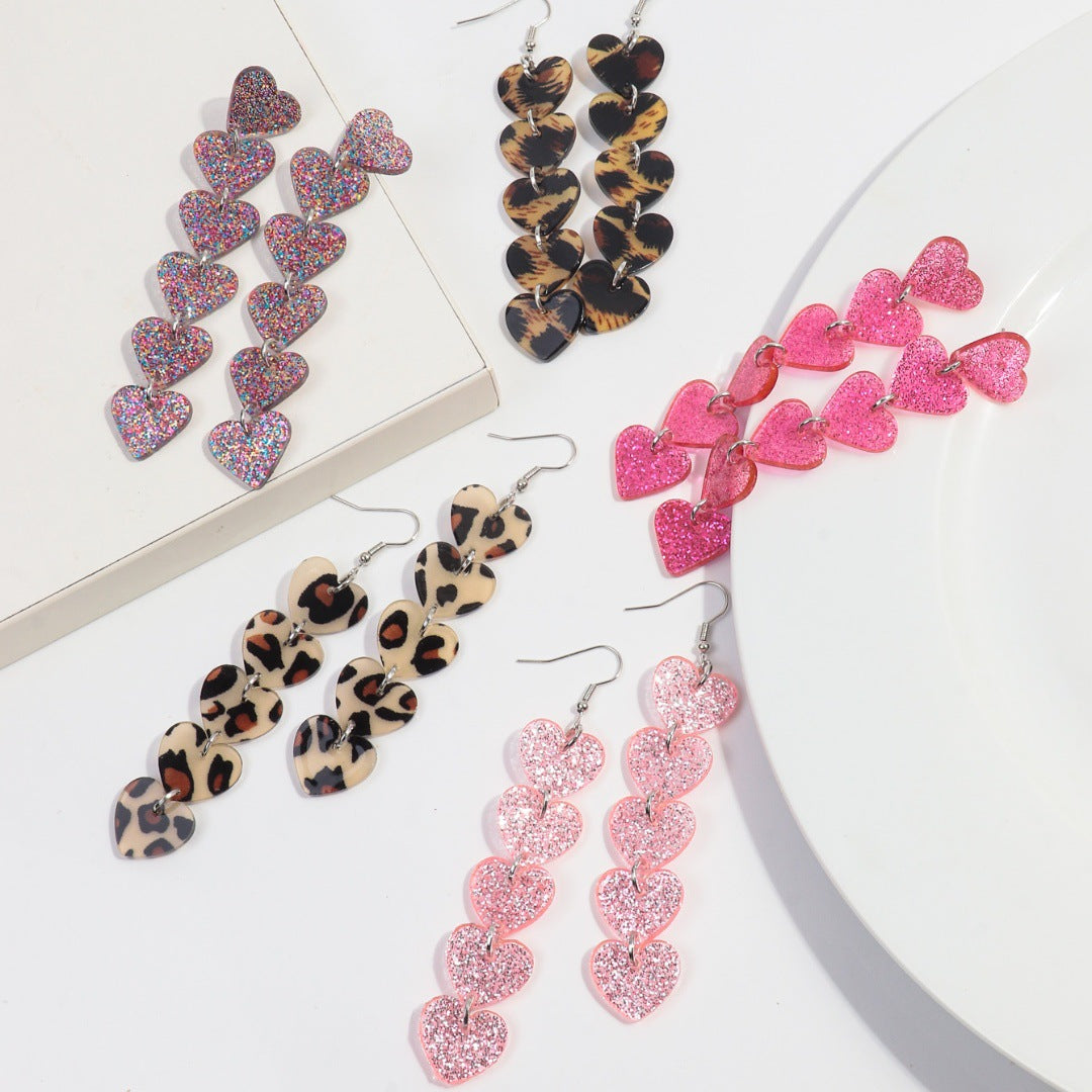 Wholesale  Acrylic Heart Love Leopard Valentine's Day Tassel Earrings