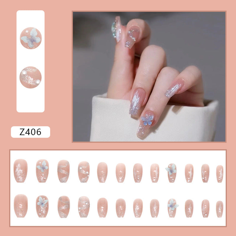 Wholesale 24 Pieces/box Butterfly Crystal Blue Diamond Nails Kits Nail Stickers