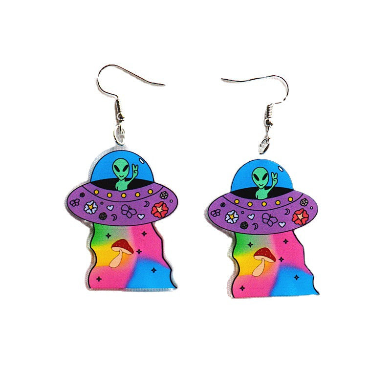 Wholesale Alien Spaceship Earrings Creative Funny Punk Style Cartoon Earrings Cute Earrings ACC-ES-XN018