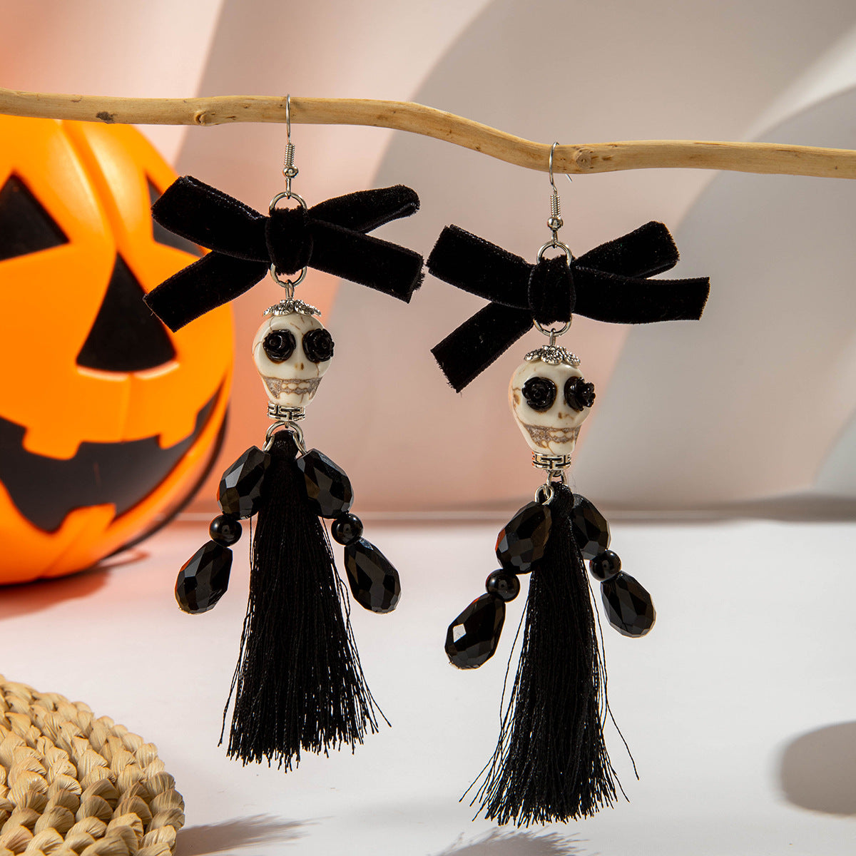 Wholesale   funny  skull tassel rice beads earrings