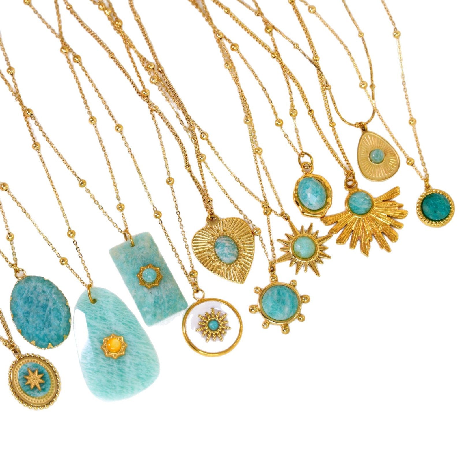 Wholesale Light Luxury Blue Tianhe Stone 14K Gold Plated Titanium Steel Necklace,  Fashion Jewelry Accessory Gift