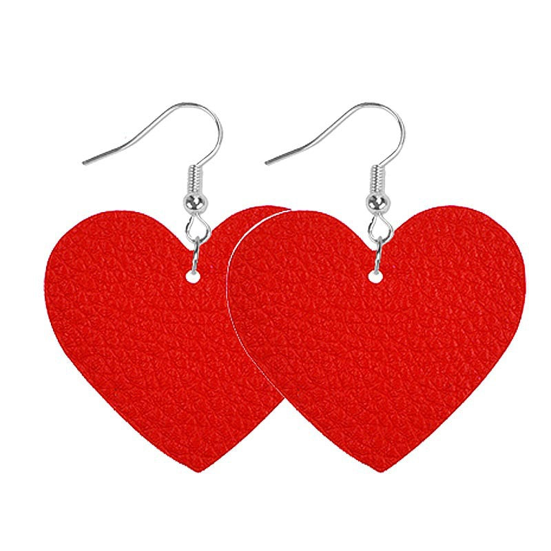 Wholesale PU leather heart-shaped earrings