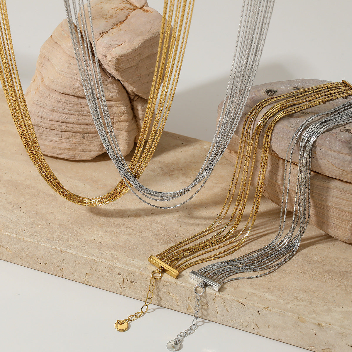 Wholesale  Stainless steel multi-layer chain necklace bracelet suit