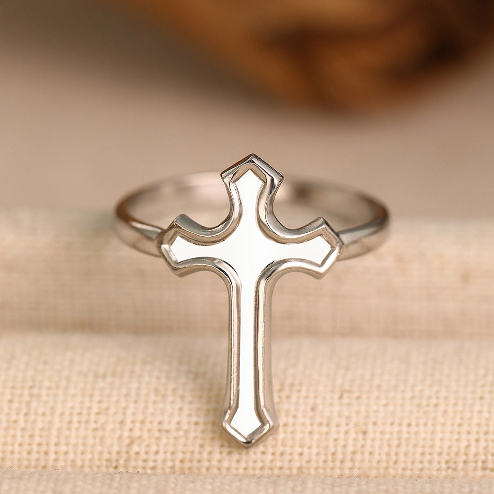 Wholesale Electroplated Stainless Steel Cross Open Ring French Vintage Style Chic Jewelry Accessory For Everyday Wear Gift