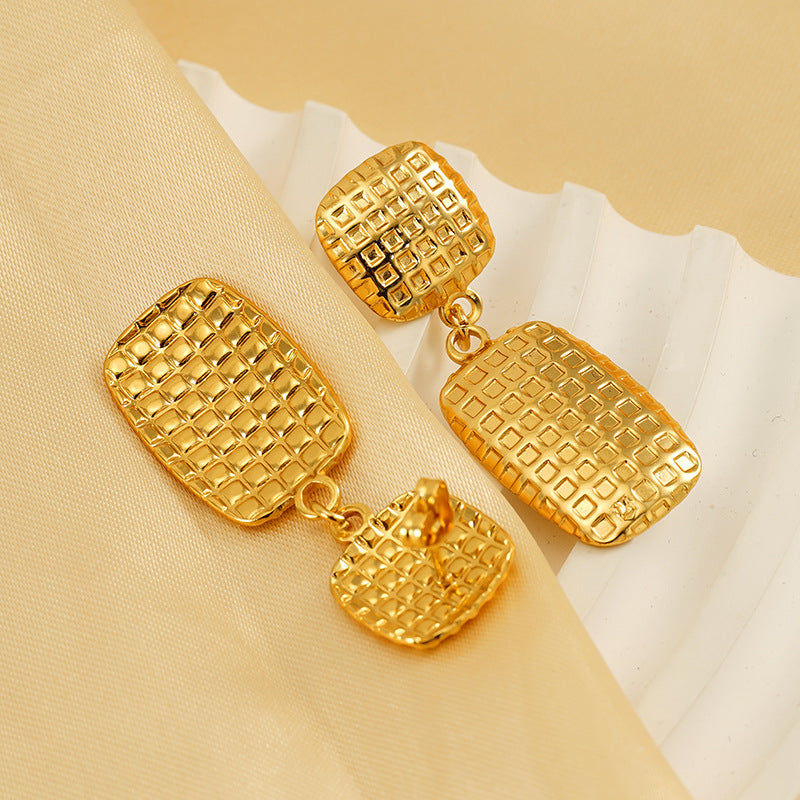 Wholesale Retro Square Check Stainless Steel Earrings ACC-ES-ZhongYao005
