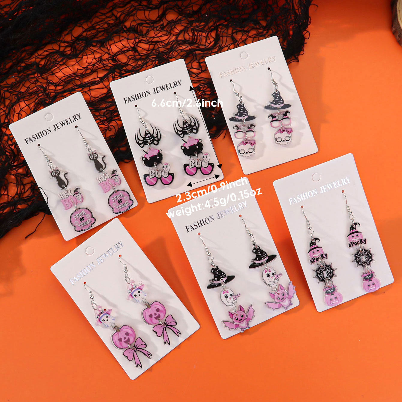 Wholesale  Pumpkin Bat  Web Acrylic Earrings Funny Quirky Design Jewelry Accessory for Party Gift Boutique Resale