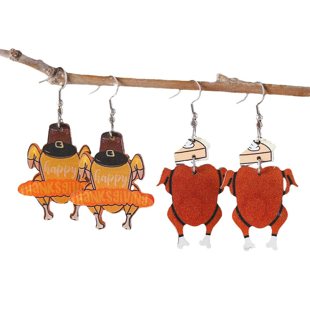 Wholesale Thanksgiving Day Pumpkin Pie Turkey Pendant Wood Earrings ACC-ES-ChuLian032