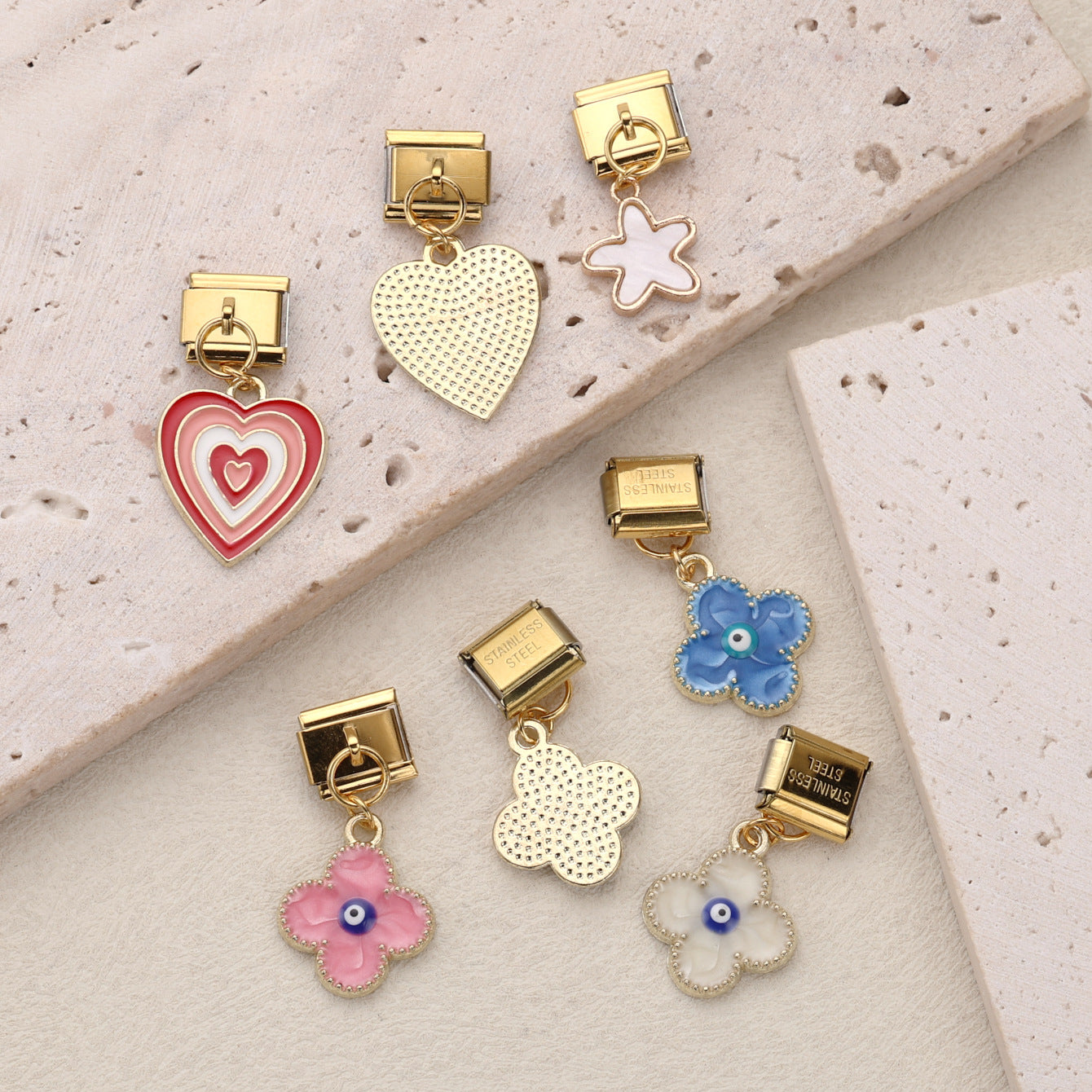 Wholesale 10pcs Italian Charm Bracelet 9mm DIY Splicing Creative Pattern Pendant Stainless Steel Composable Bracelet