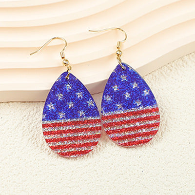 Wholesale  American Independence Day Five-Pointed Star Flag Element Leopard Print Women's Acrylic Earrings