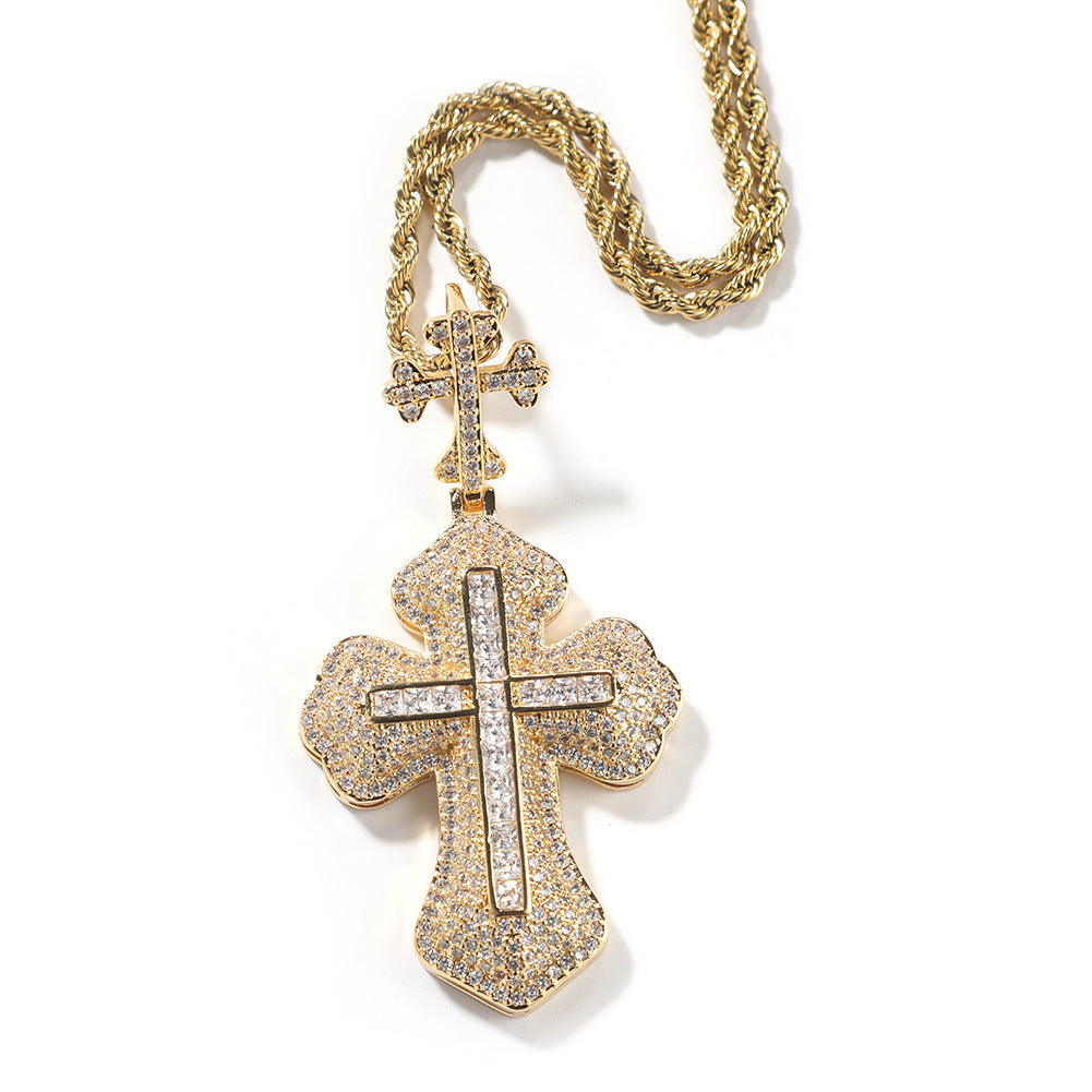 Wholesale  cross hip hop necklace  copper inlaid zircon all-match couple necklace