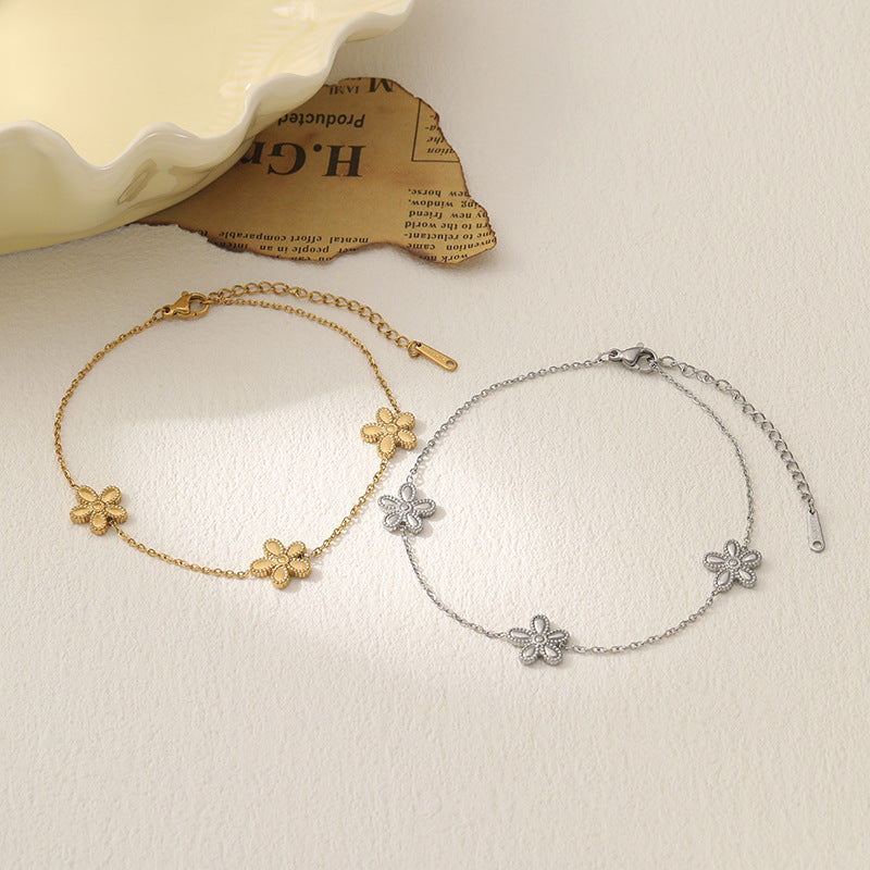 Wholesale Minimalist Titanium Steel Bracelet with Small Round Flowers Korean Style Gift for Women