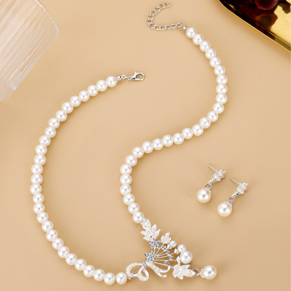 Wholesale  Alloy Drop Shape Flower Bridal Earrings Necklaces