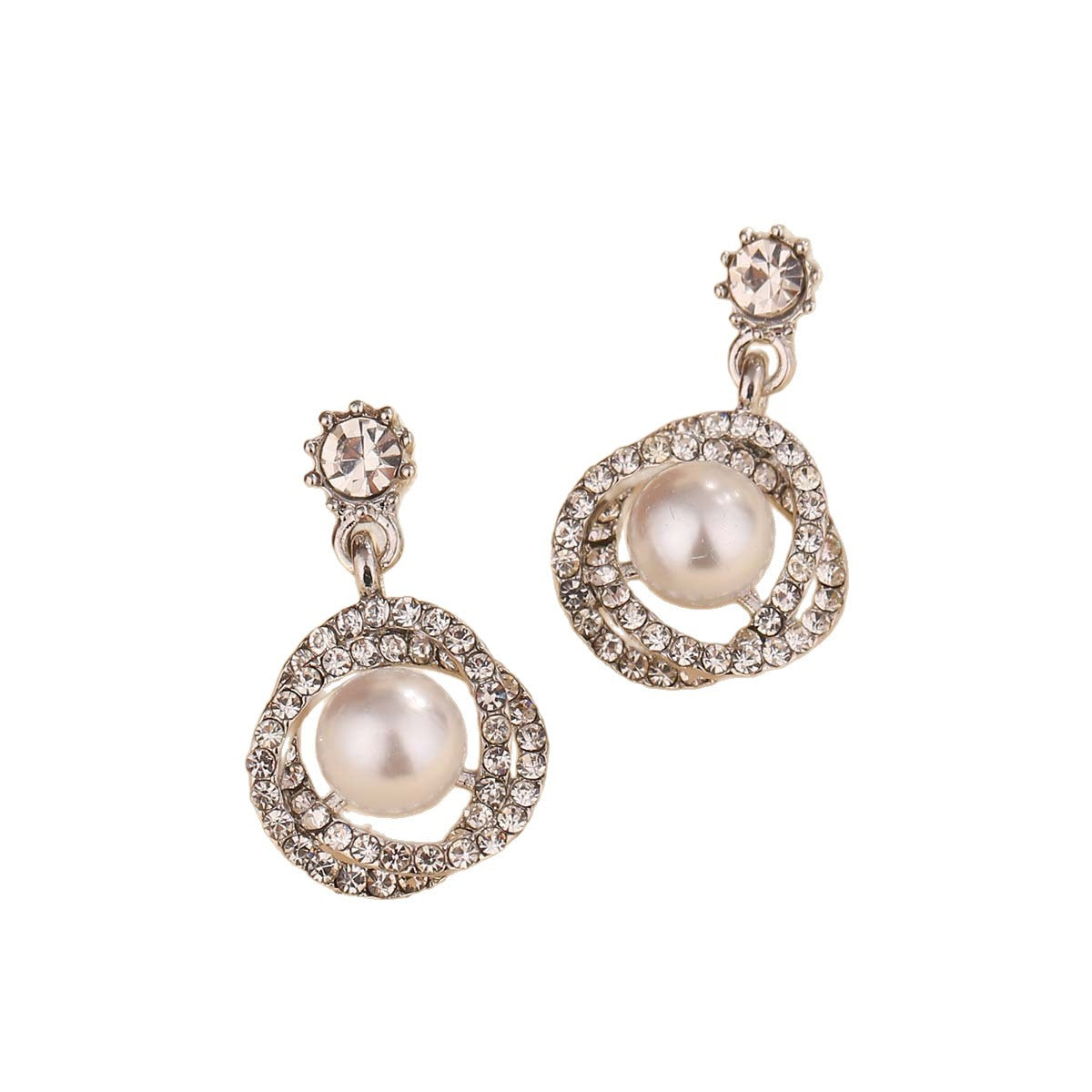 Wholesale Light luxury diamond coil-wrapped pearl earrings
