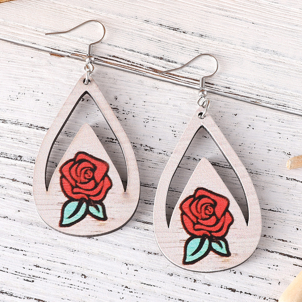 Wholesale Wooden Valentine' s Day Rose Earrings