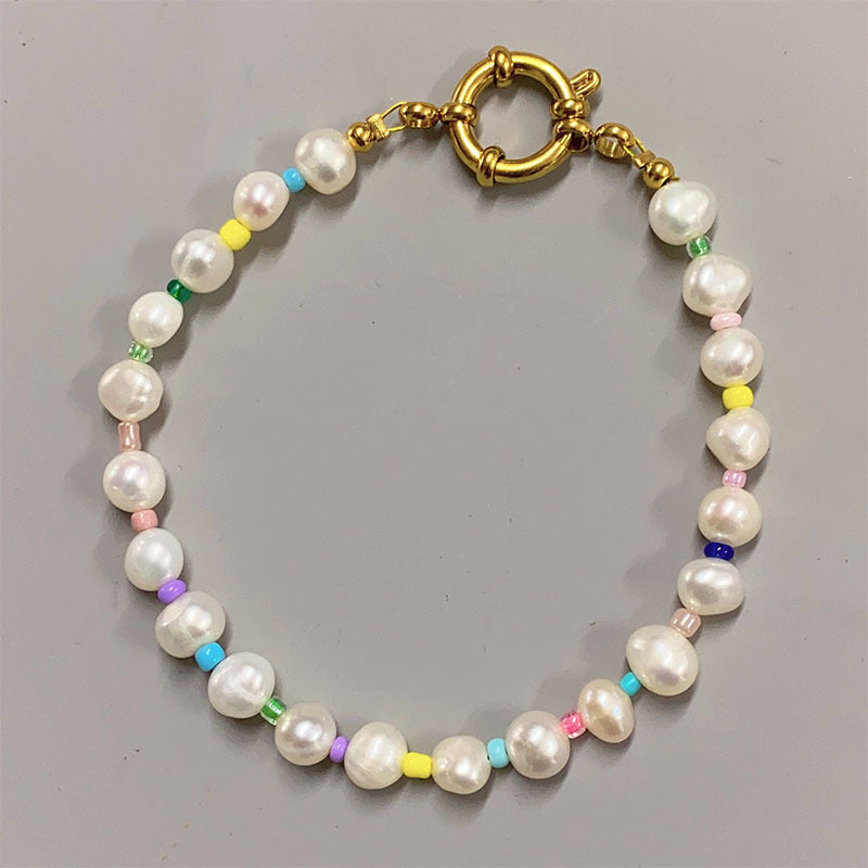 Wholesale Titanium Steel Clasp Colored Glass Bead Necklace