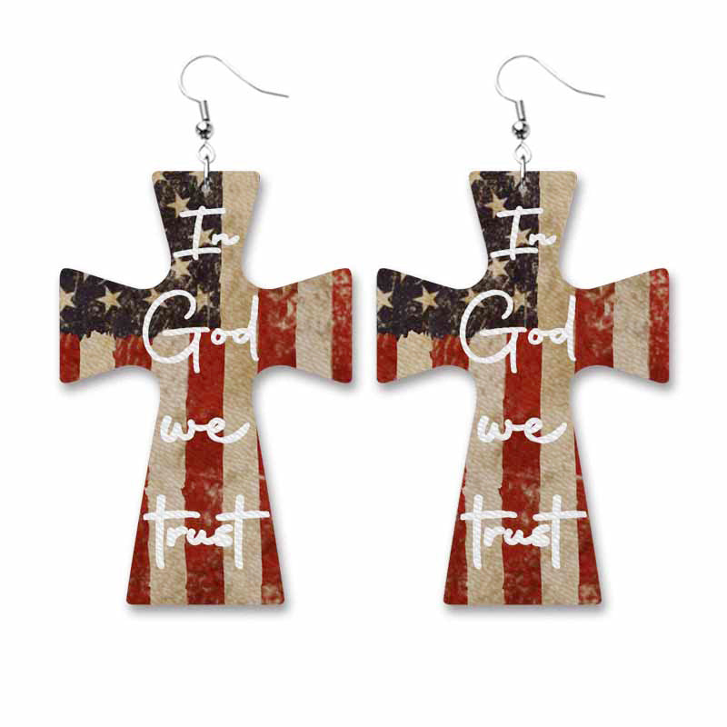 Wholesale 2 Pairs/pack American Independence Day Heart Shape Drop Shape Sunflower Cross Leather Earrings ACC-ES-HY051