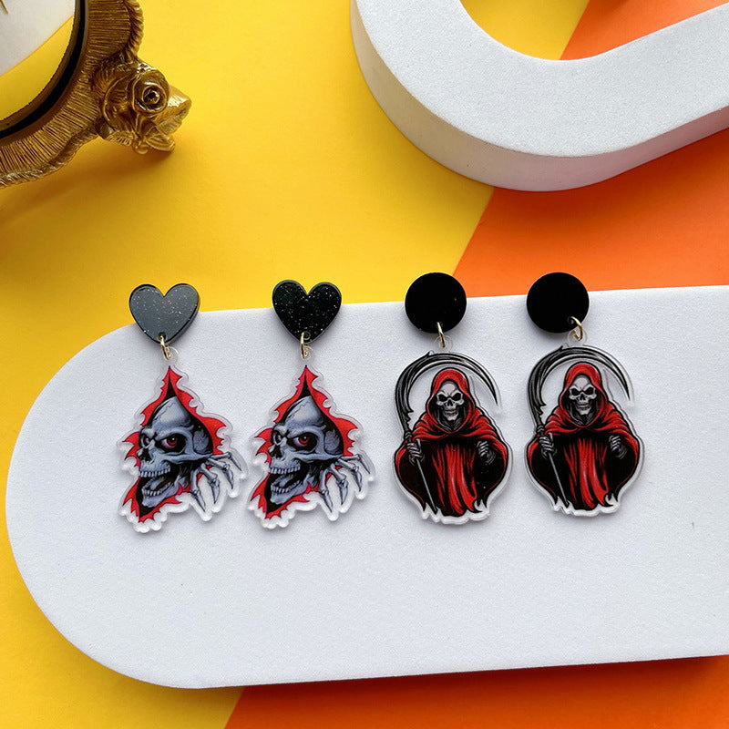 Wholesale Halloween Funny Horror Skull Ghost Acrylic Earrings ACC-ES-YingHao002