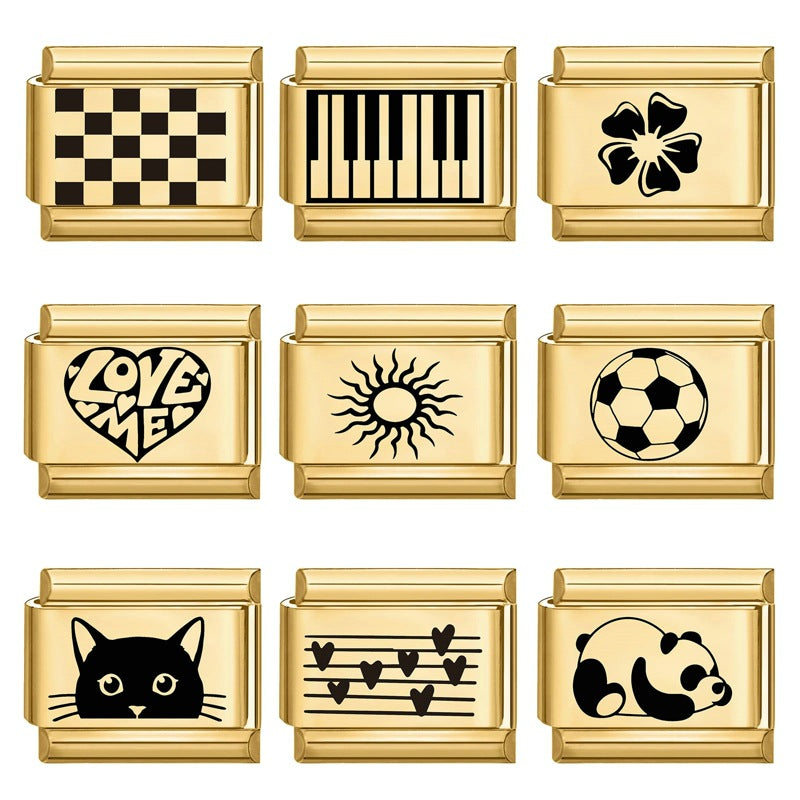 Wholesale  Italian Charm Bracelet 9mm DIY Splicing Removable Cartoon Gold Bottom Stainless Steel Composable Bracelet