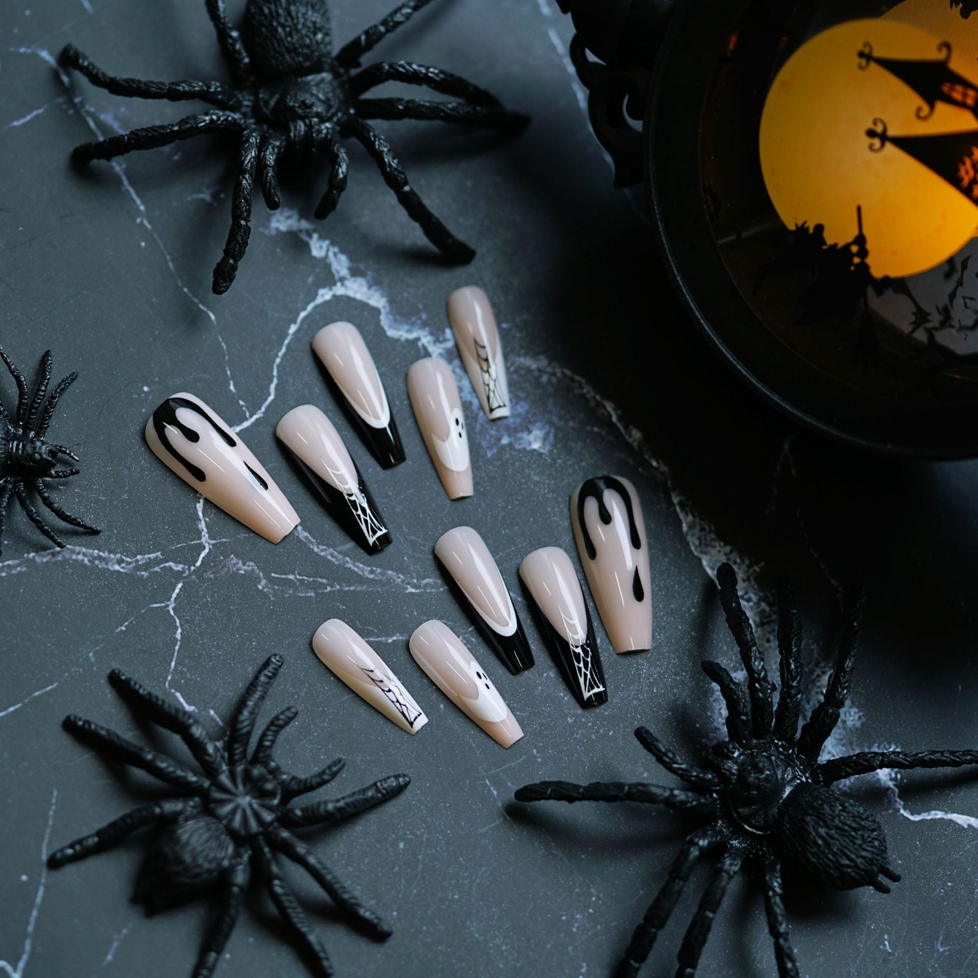 Wholesale 24 Pieces/ box  Black Ghost Nails Kits Nail Stickers