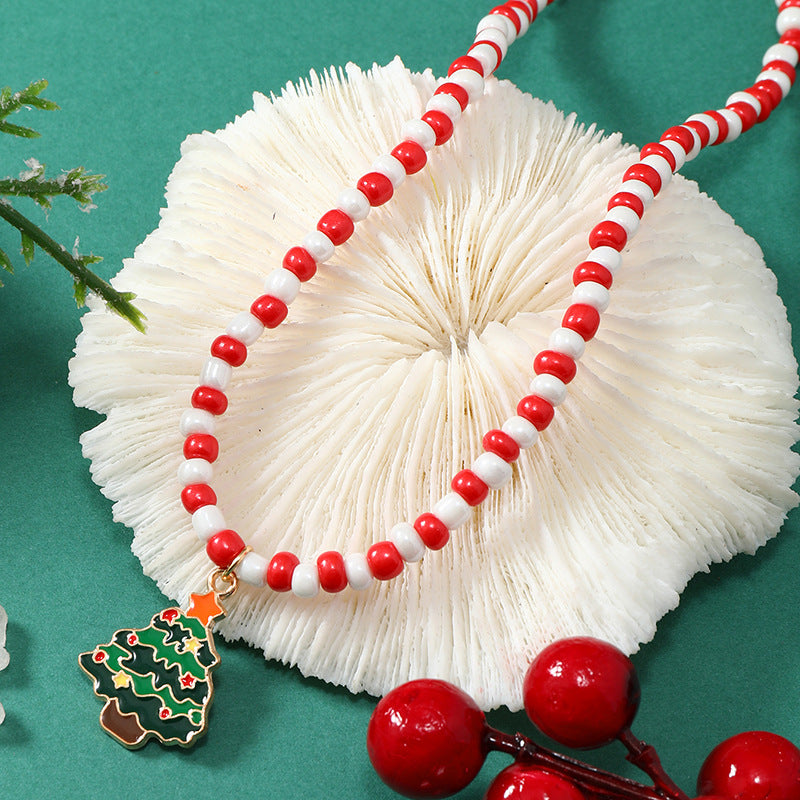 Wholesale Santa Claus Snowman Pendant Soft Ceramic Rice Bead Necklace ACC-NE-KaiQing003